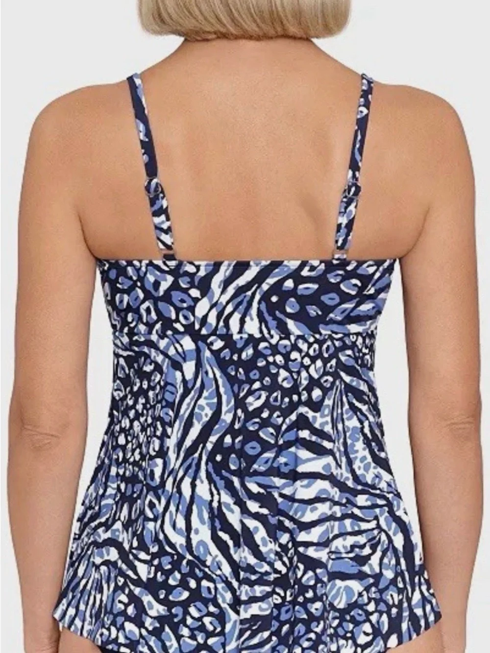 Swim Solutions Blue Patterned Swim Tankini tops with V-Neck Sz 8 NWT - Picture 2 of 3